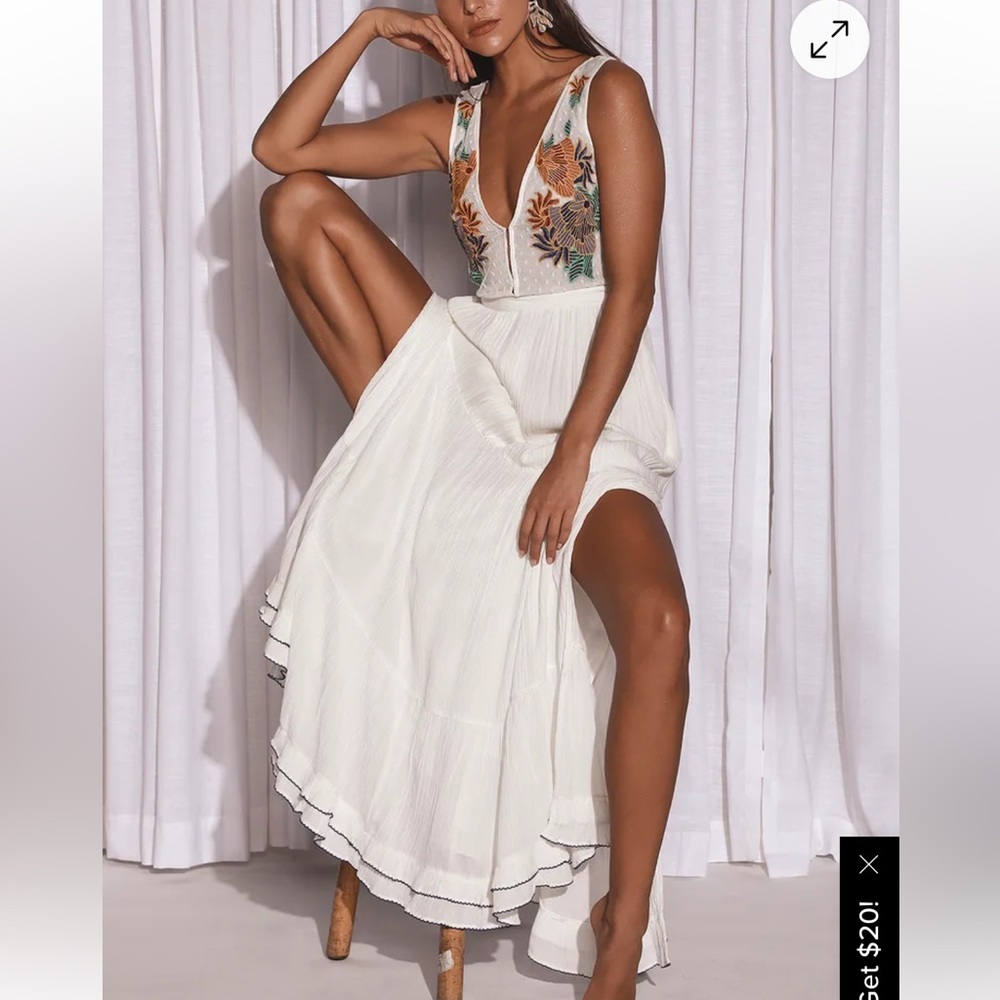 Lulus Tickets to Paradise White Embroidered Maxi Dress BNWT